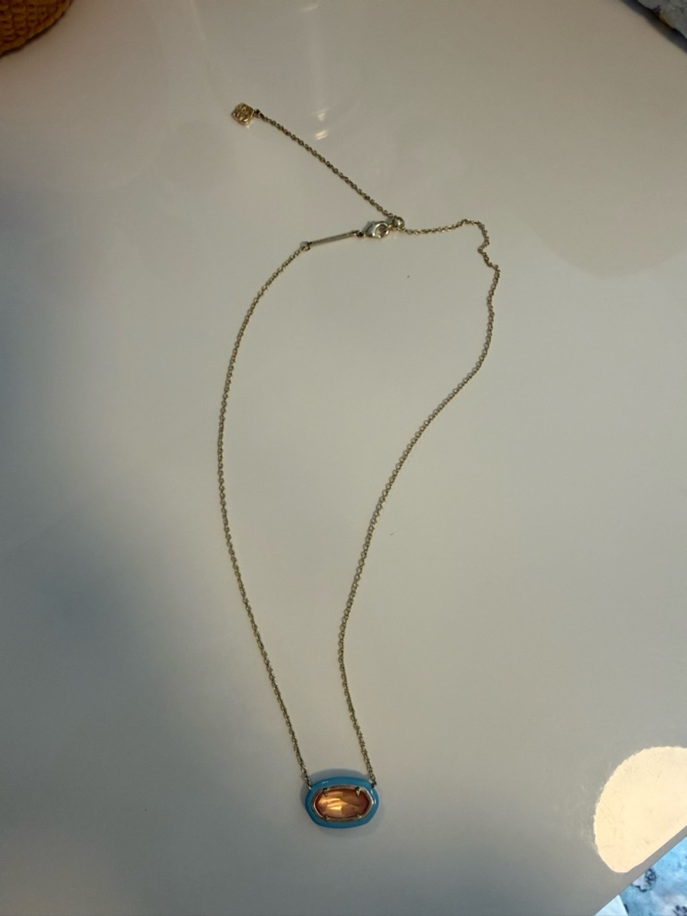 Kendra Scott Gold-Tone Oval Pendant Necklace with Turquoise Blue Enamel
